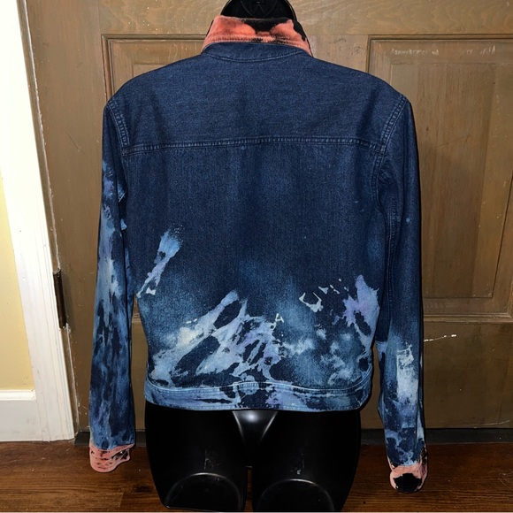 Liz Claiborne Blue Grunge Button Up Jacket Orange Velvet Collar & Cuffs Size S - Picture 3 of 14